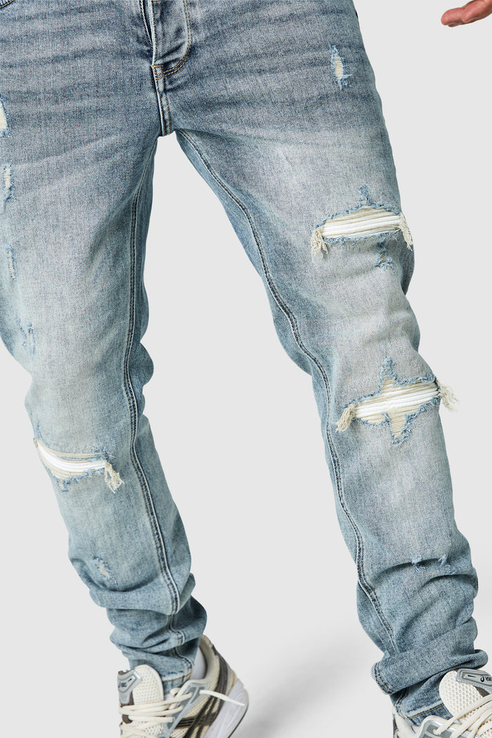 Dillon Slim Biker Jean - Mid Blue