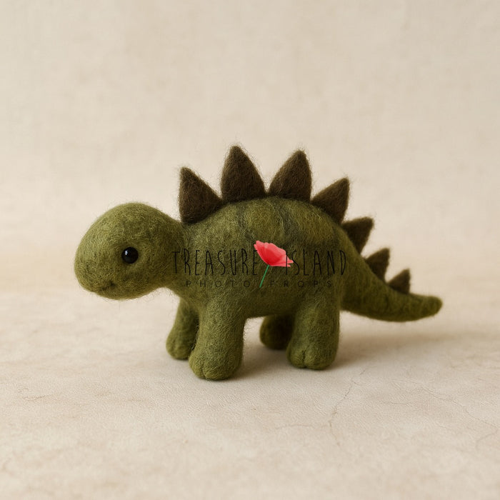Green  hand-felted wool dinosaur props for newborn and sitter photography