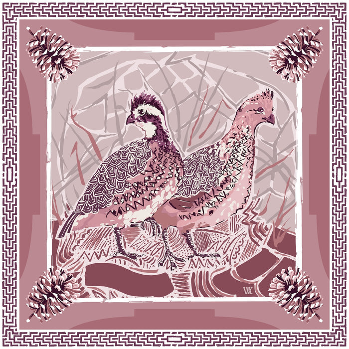 Dusty Rose Quail Pair Framed Scarf Print