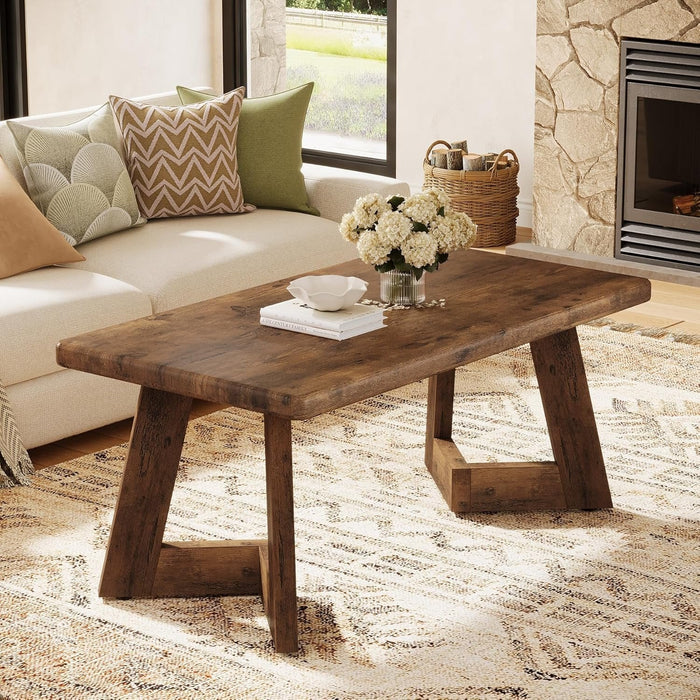 47.2" Coffee Table, Farmhouse Center Table with V-Shaped Legs