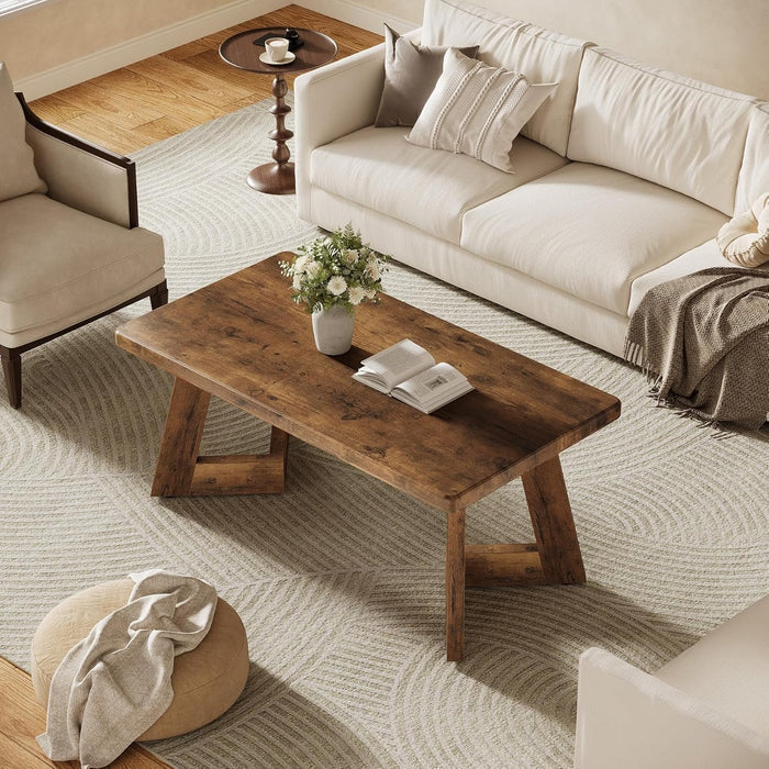 47.2" Coffee Table, Farmhouse Center Table with V-Shaped Legs