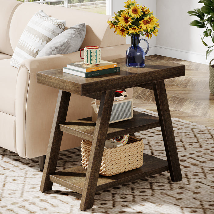 Farmhouse End Table, 3-Tier Sofa Side Table with Storage Shelf for Living Room