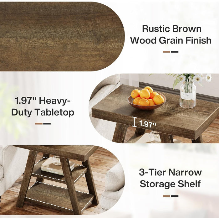 Farmhouse End Table, 3-Tier Sofa Side Table with Storage Shelf for Living Room