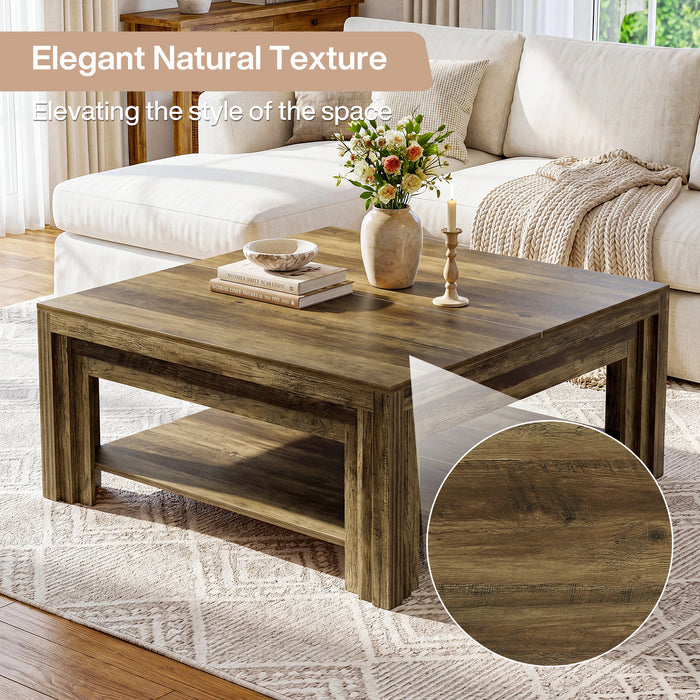 Farmhouse Square Coffee Table with Shelf