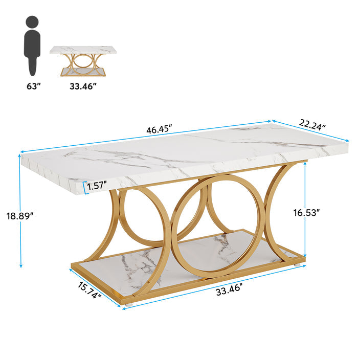 Faux Marble Coffee Table with Storage Shelf