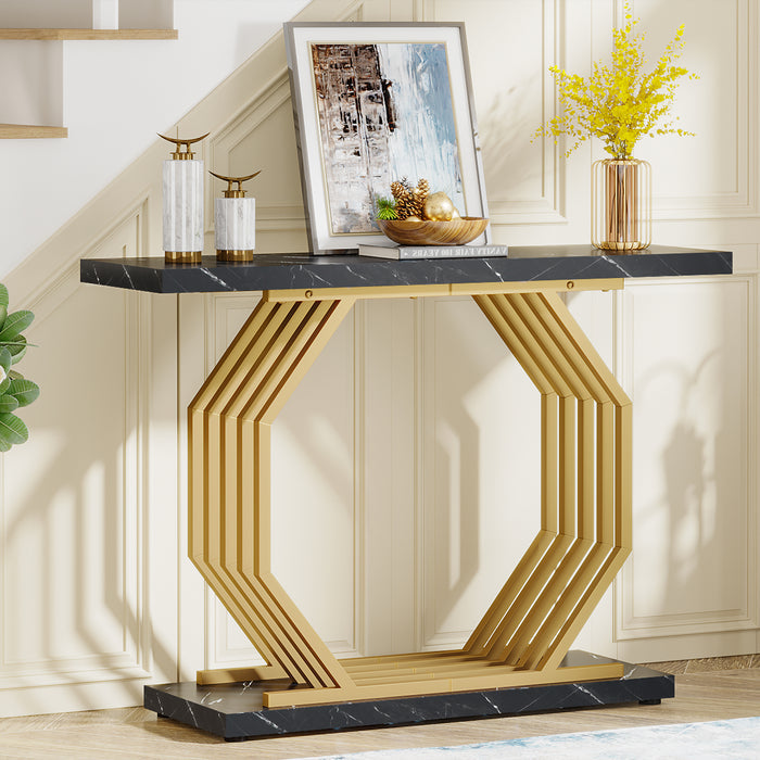Console Table, 40" Faux Marble Sofa Table with Geometric Metal Base Tribesigns