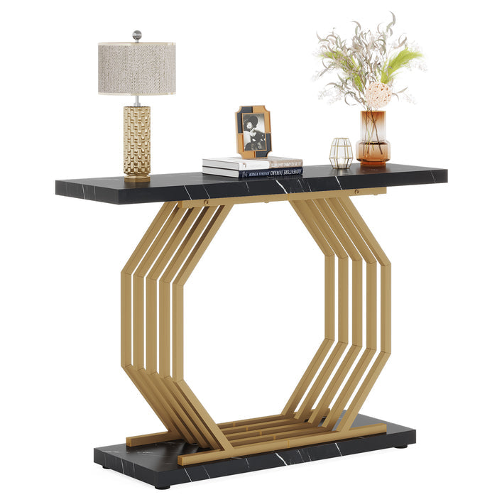 Console Table, 40" Faux Marble Sofa Table with Geometric Metal Base Tribesigns