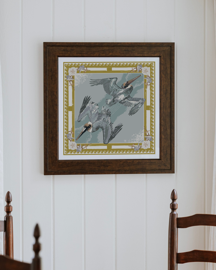 Gold Tide Diver Framed Scarf Print