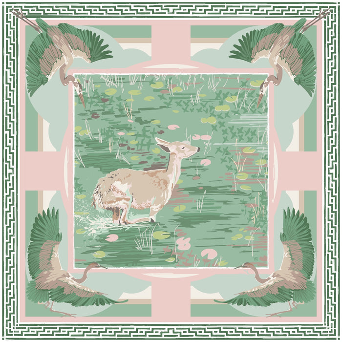Green & Pink Lily Pad Doe Silk Scarf