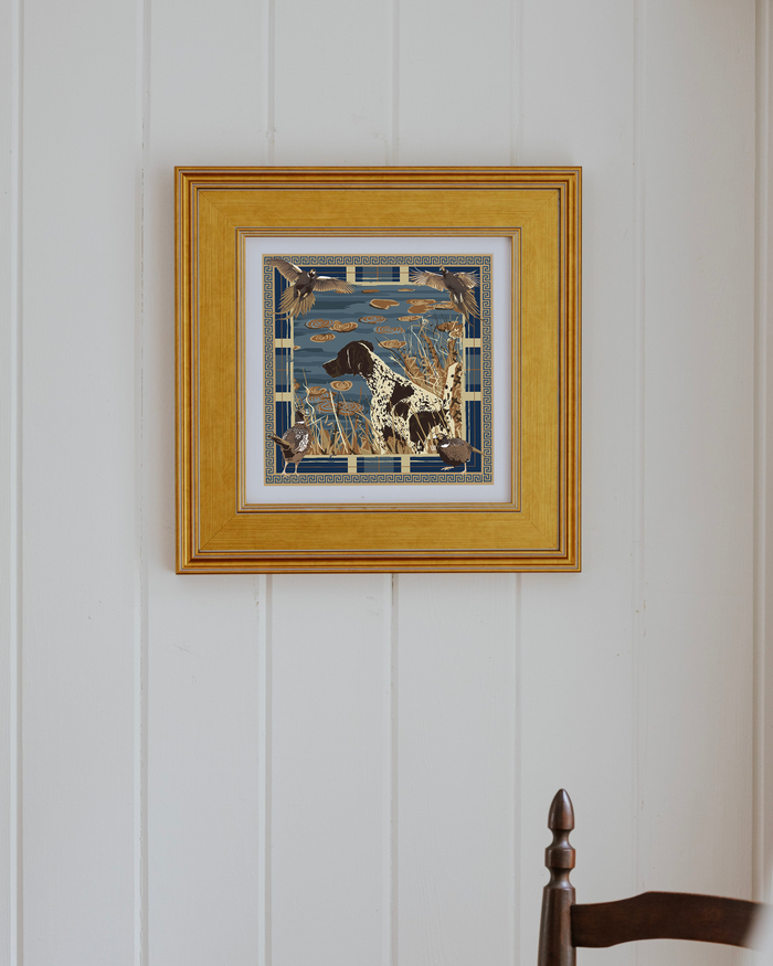 Indigo Pheasant Watch Framed Scarf Print