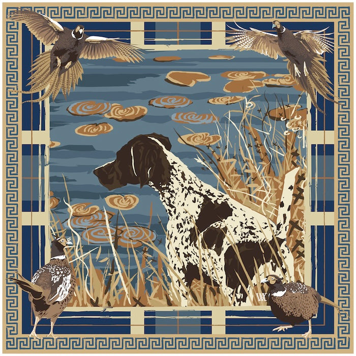 Indigo Pheasant Watch Framed Scarf Print