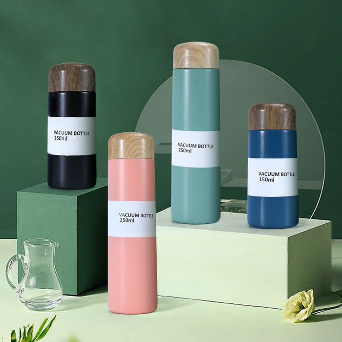Japanese style vacuum bottle 250ml thermal flask with wooden pattern cover