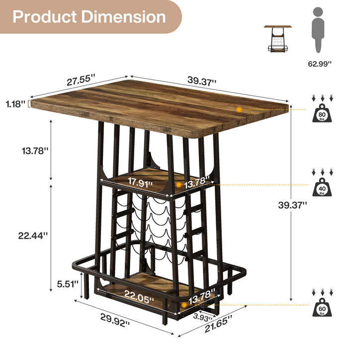 Kitchen Island with 3 Shelves, 39.4" Kitchen Shelf with Large Worktop & Glass Holder