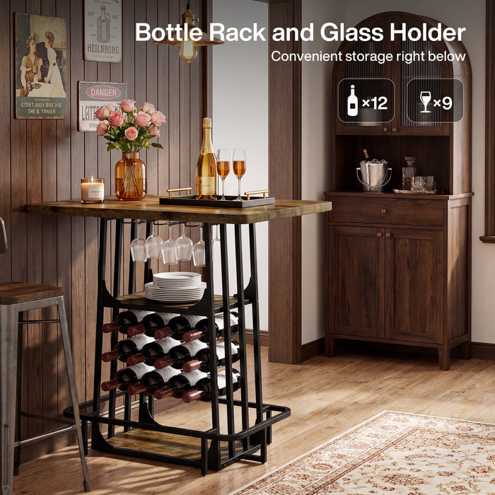 Kitchen Island with 3 Shelves, 39.4" Kitchen Shelf with Large Worktop & Glass Holder