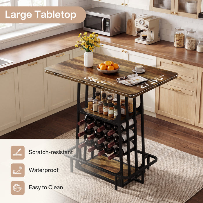 Kitchen Island with 3 Shelves, 39.4" Kitchen Shelf with Large Worktop & Glass Holder