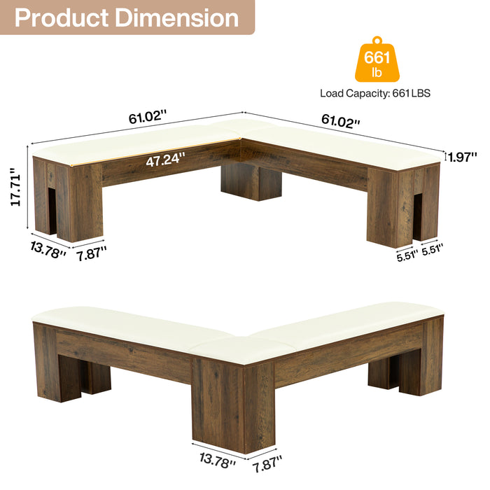 L-Shaped Bench, 61" Entryway Shoe Bench with Padded Seat Cushion