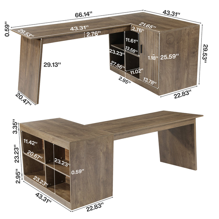 L-Shaped Desk, 66" Computer Desk with Shelves and Storage Cabinet for Home Office