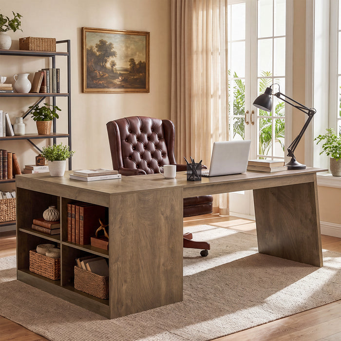 L-Shaped Desk, 66" Computer Desk with Shelves and Storage Cabinet for Home Office