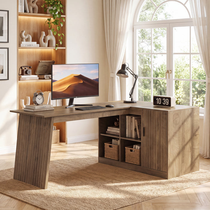 L-Shaped Desk, 66" Computer Desk with Shelves and Storage Cabinet for Home Office