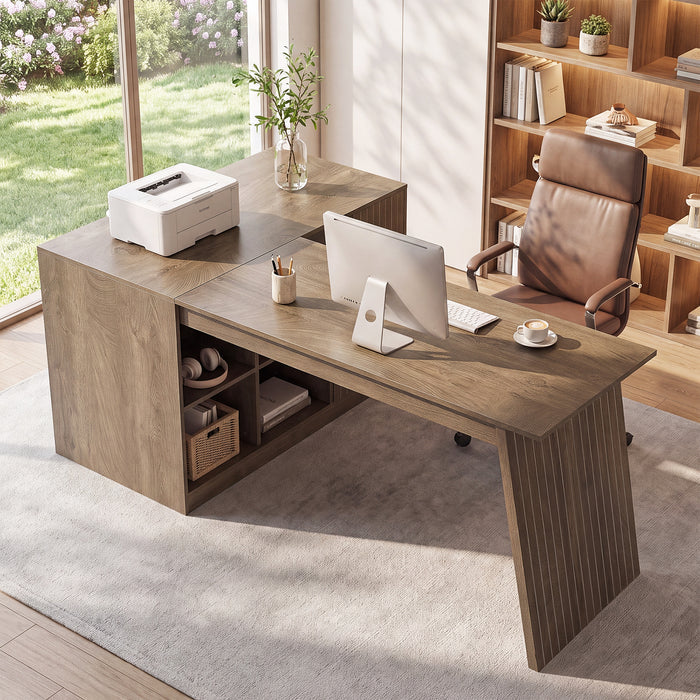 L-Shaped Desk, 66" Computer Desk with Shelves and Storage Cabinet for Home Office
