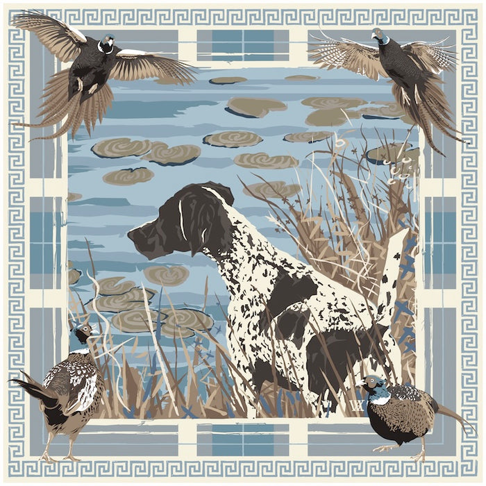 Light Blue Pheasant Watch Framed Scarf Print