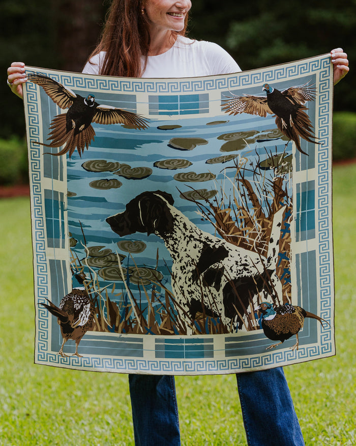 Light Blue Pheasant Watch Silk Scarf