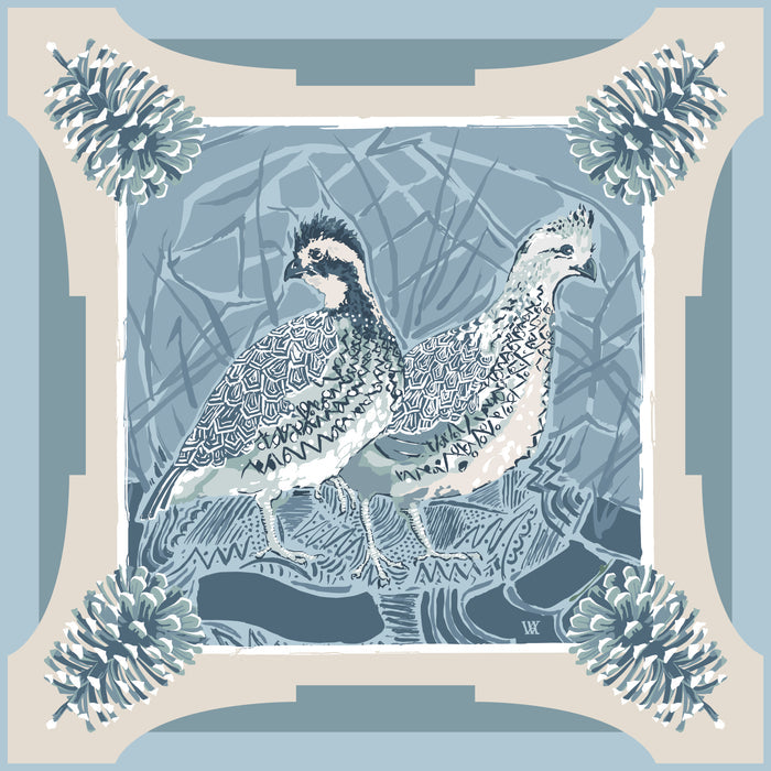 Light Blue Quail Pair Pocket Square