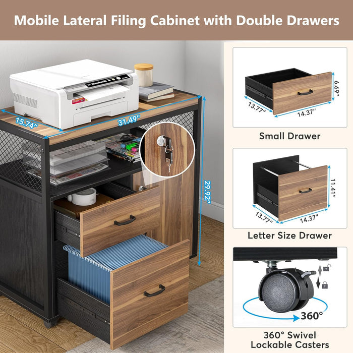 Product details of Tribesigns's Lockable File Cabinet with Drawers & Printer Stand