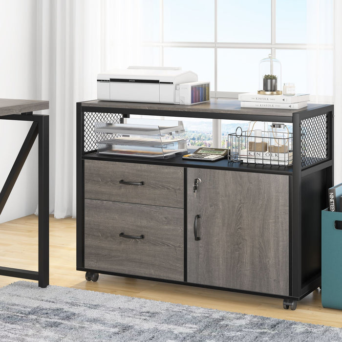 Gray Lockable File Cabinet Printer Stand with Drawers