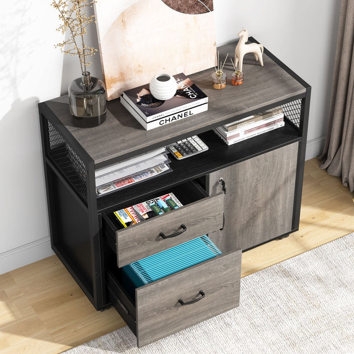 Tribesigns's printer stand with file cabinet for office supplies, black and grey color.