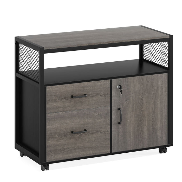 White background image of Tribesigns's Lockable File Cabinet Printer Stand with Drawers & Caster, black and grey color.