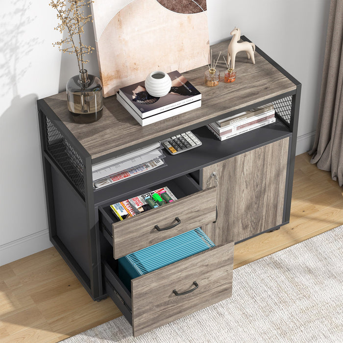 Tribesigns's Printer stand with wooden storage drawers for office supplies.