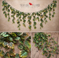 monstera leaf garland with cascading tropical greenery for Safari and newborn photography setups