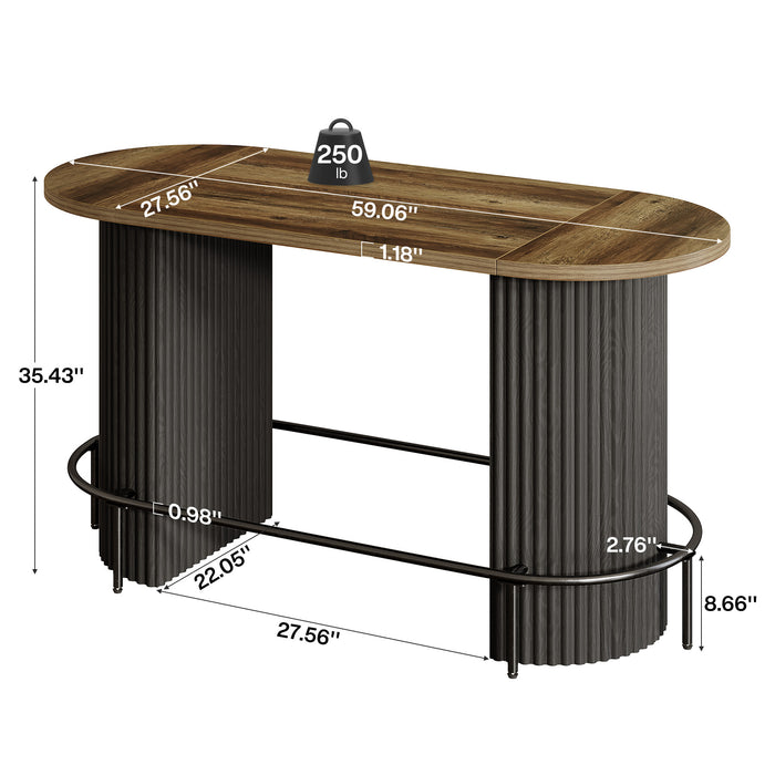 Modern Bar Table, Oval Counter Height Pub Dining Table with Metal Footrest