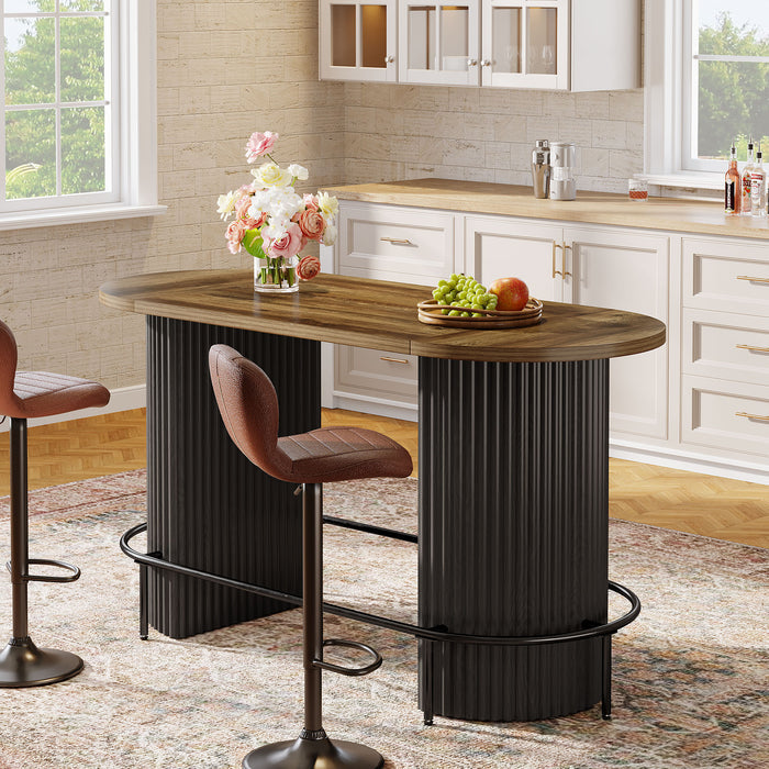Modern Bar Table, Oval Counter Height Pub Dining Table with Metal Footrest