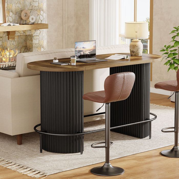 Modern Bar Table, Oval Counter Height Pub Dining Table with Metal Footrest