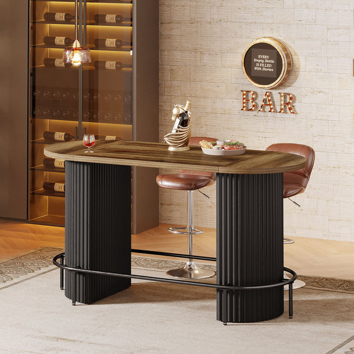 Modern Bar Table, Oval Counter Height Pub Dining Table with Metal Footrest