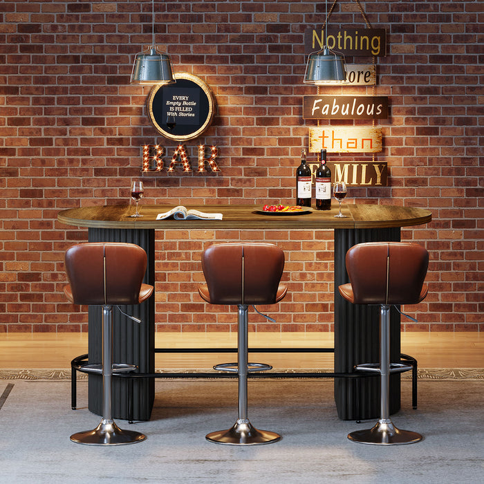 Modern Bar Table, Oval Counter Height Pub Dining Table with Metal Footrest
