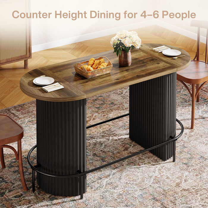 Modern Bar Table, Oval Counter Height Pub Dining Table with Metal Footrest
