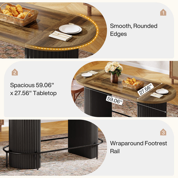 Modern Bar Table, Oval Counter Height Pub Dining Table with Metal Footrest