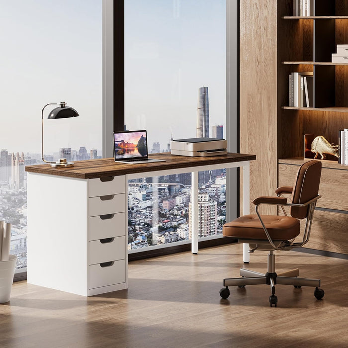 Modern Computer Desk, 47" Study Writing Table with 5 Reversible Drawers for Home Office