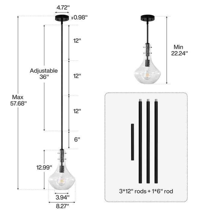 Modern Mini Pendant Light, Adjustable Height Bubble Glass Hanging Light Fixture