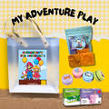 My Adventure Play goodie bag with wooden yoyo, animal blocks, and magical water elves for kids' imaginative play