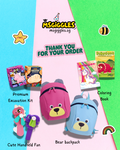 My Bearly Adventurous Pack featuring bear backpacks, premium excavation kits, coloring books, and handheld fans for kids.