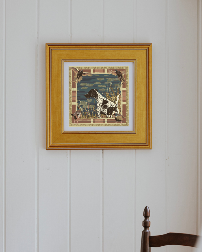 Navy & Wine Pheasant Watch Framed Scarf Print