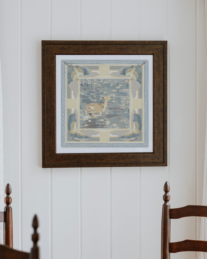 Neutral Lily Pad Doe Framed Scarf Print