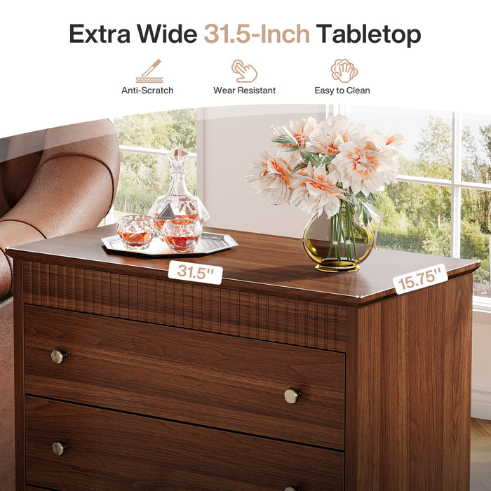 Nightstand with 3 Drawers, 31.5" Oversized Bedside Table with Mental Handles