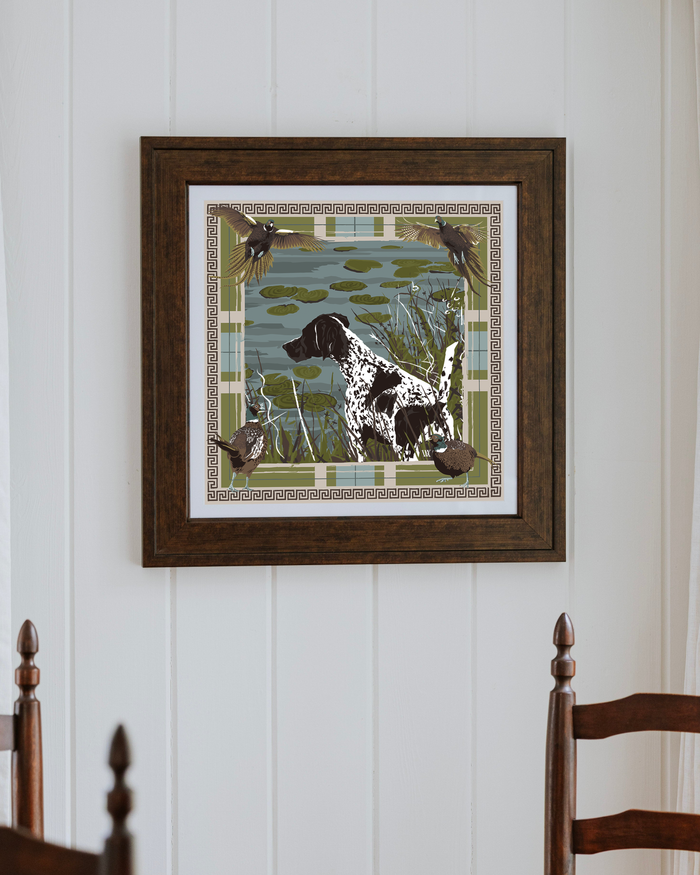 Olive Pheasant Watch Framed Scarf Print