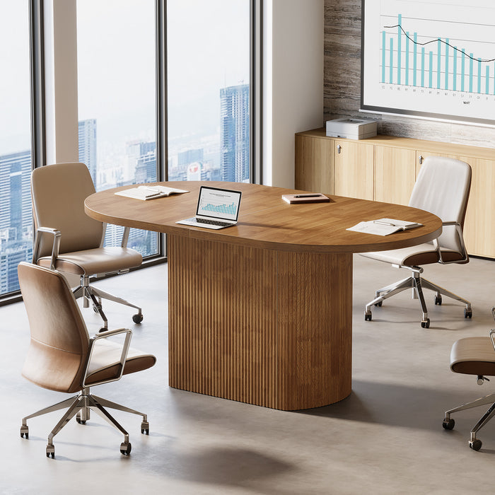 Oval Conference Table, 47.24" Meeting Table with Polygon Base for 4 People