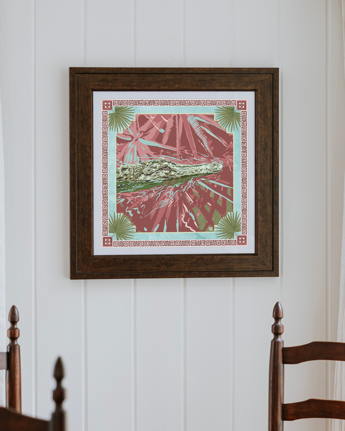 Pink Ocmulgee Gator Framed Scarf Print